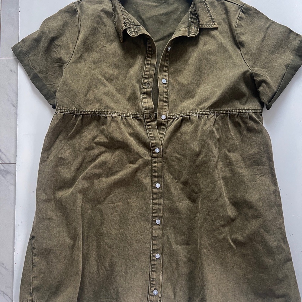 100% cotton Vintage Olive Green plus size Mini Dress